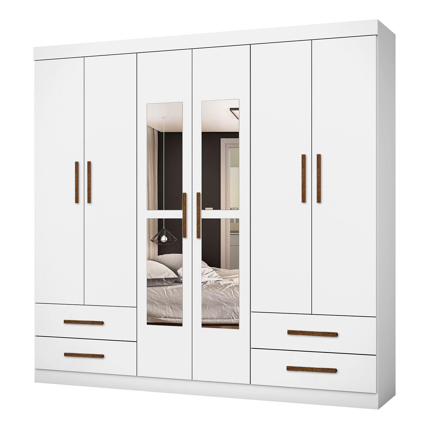 Guarda-Roupa 6 Portas Hércules(Com espelho)1,77 m Branco - CARIOCA MÓVEIS - Imagem 2