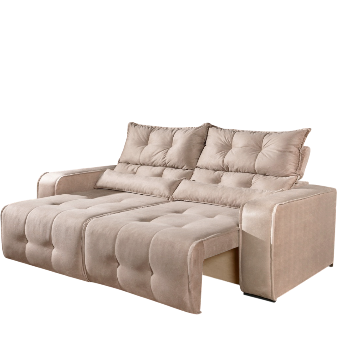 Sofá Retrátil e Reclinável Premier/Minas 2,00 m Veludo Bege 512 - DECORAR ESTOFADOS - Imagem 2