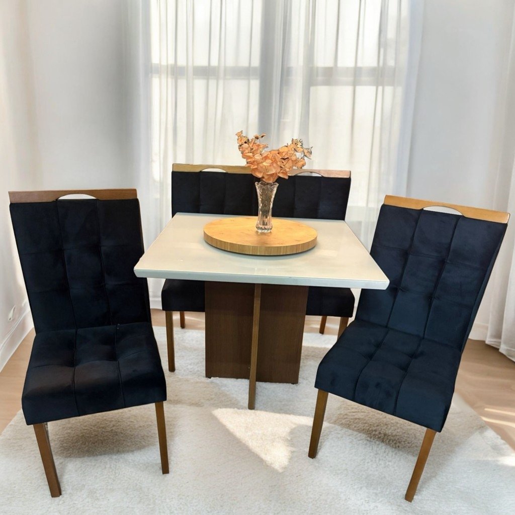 Mesa Salinas/Helô/Los Angeles 90 Cinamomo/Off White com 4 Cadeiras Sophia Veludo Preto – CEL MÓVEIS + WM DECOR - Imagem 2