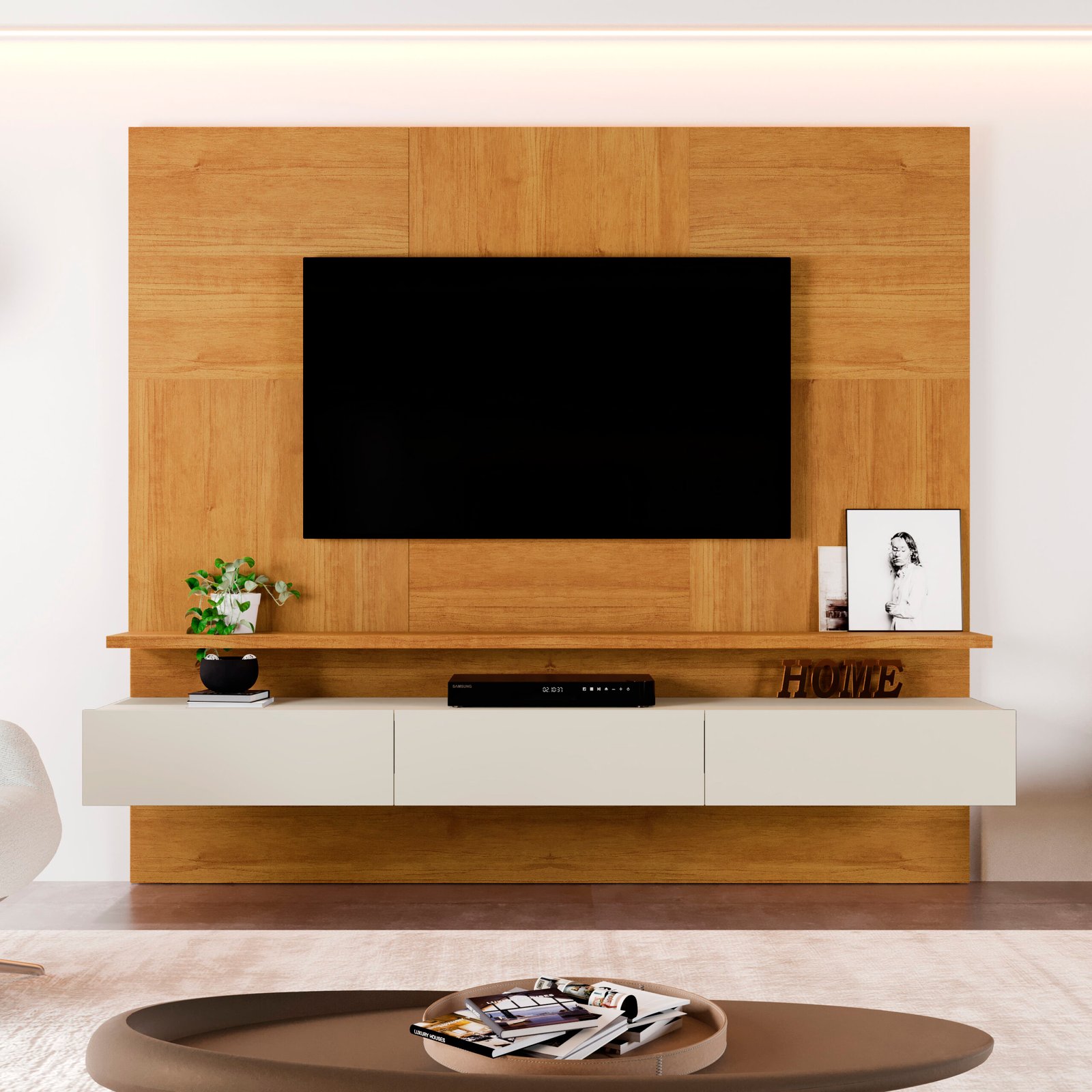 Painel até 75" Nápoles Naturale/Off White - MAVAULAR - Imagem 2