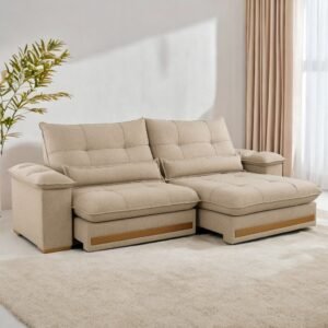 Sofá Retrátil e Reclinável Qatar 2,00 m Linho Bege A227 – TREVO ESTOFADOS
