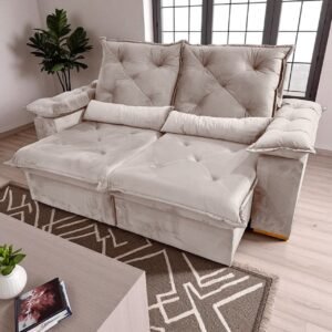 Sofá Retrátil e Reclinável Porto Madero/Brasão 2,00 m Veludo Bege - IMPERIAL DECOR