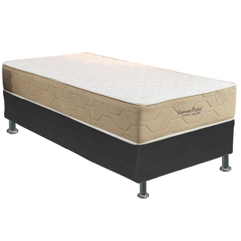 Colchão Solteiro Supreme Pocket D26 + Base Box Simples Corino Preto – INOVAFLEX + ALTO NÍVEL CAMAS E COLCHÕES - Imagem 2