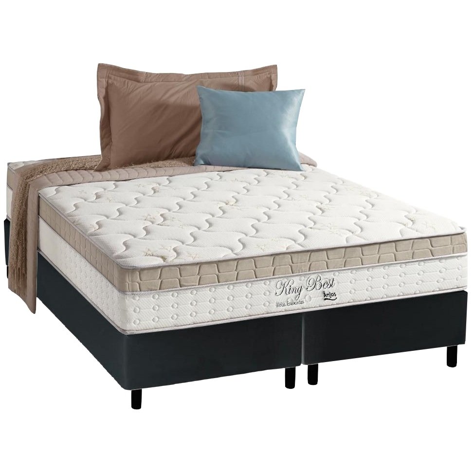 Colchão Queen King Best D28 + Base Box Simples Corino Preto – ANJOS COLCHÕES + ALTO NÍVEL CAMAS E COLCHÕES