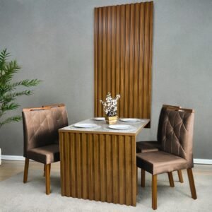 Mesa Cancun 120 Cinamomo/Off White com 4 Cadeiras Yasmim Veludo Marrom – CEL MÓVEIS + KM DECOR