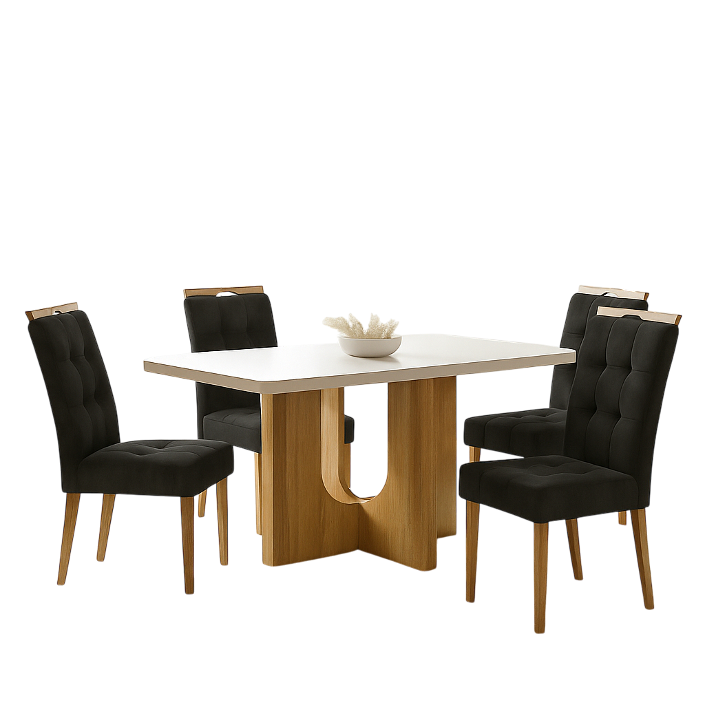 Mesa Dora 120 (Tampo 40 mm) Cinamomo/Off White com 4 Cadeiras Sophia Veludo Preto – VALDEMÓVEIS + WM DECOR - Imagem 3