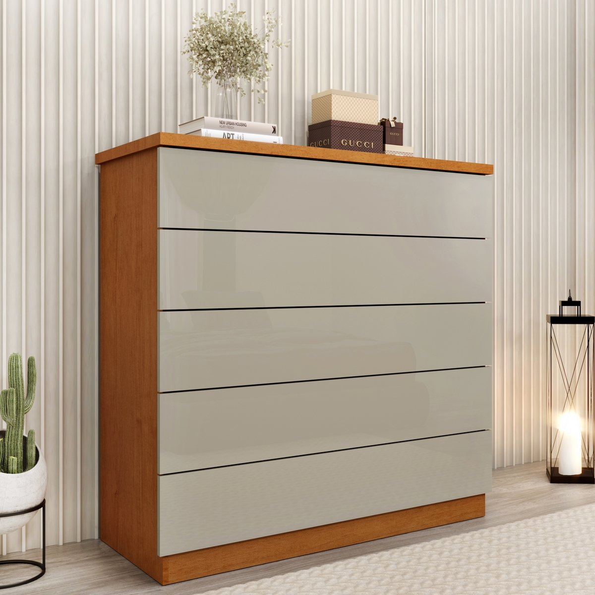 Cômoda 5 Gavetas Premium/Everest Cinamono/Off White - TCIL