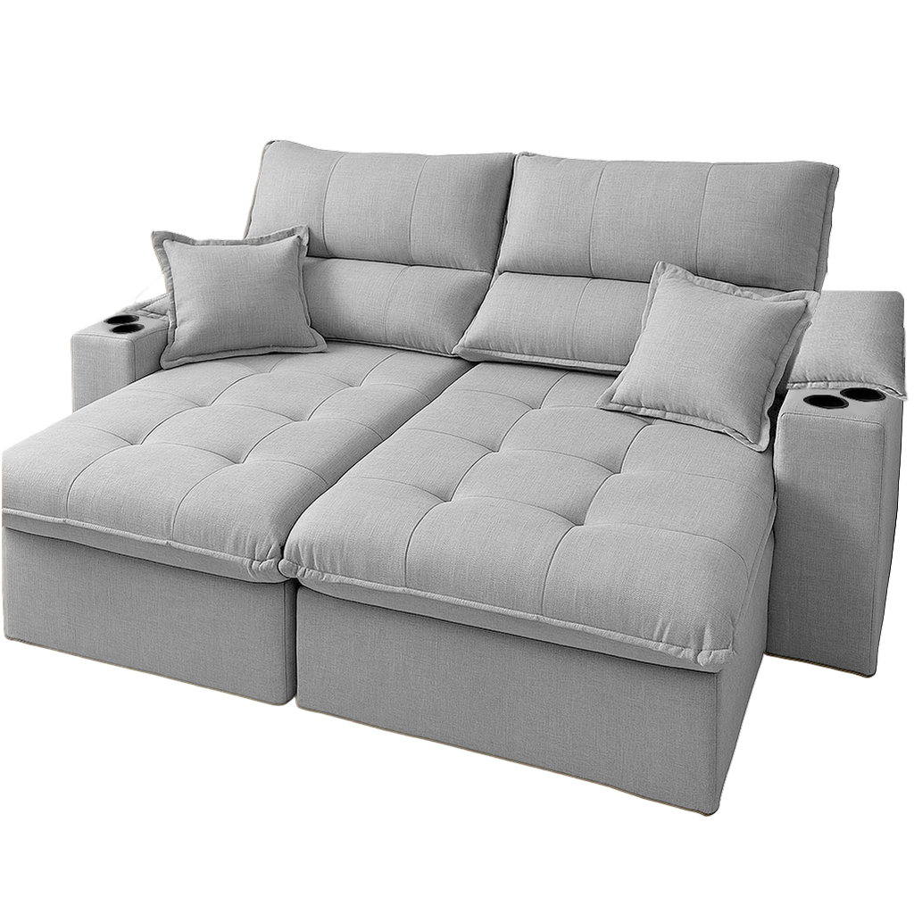 Sofá Retrátil e Reclinável Zeus/Afrodite 2,50 m Linho Cinza – ZARAT ESTOFADOS - Imagem 5