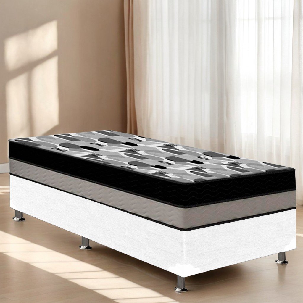 Colchão Solteiro ISO Dupla Face + Base Box Simples Corino Branco – ORTOBOM + BIOSTAR