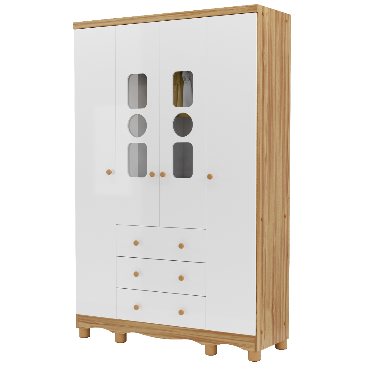 Guarda-Roupa 4 Portas Tedy Branco Brilho/Amêndoa - PEROBA MÓVEIS - Imagem 4
