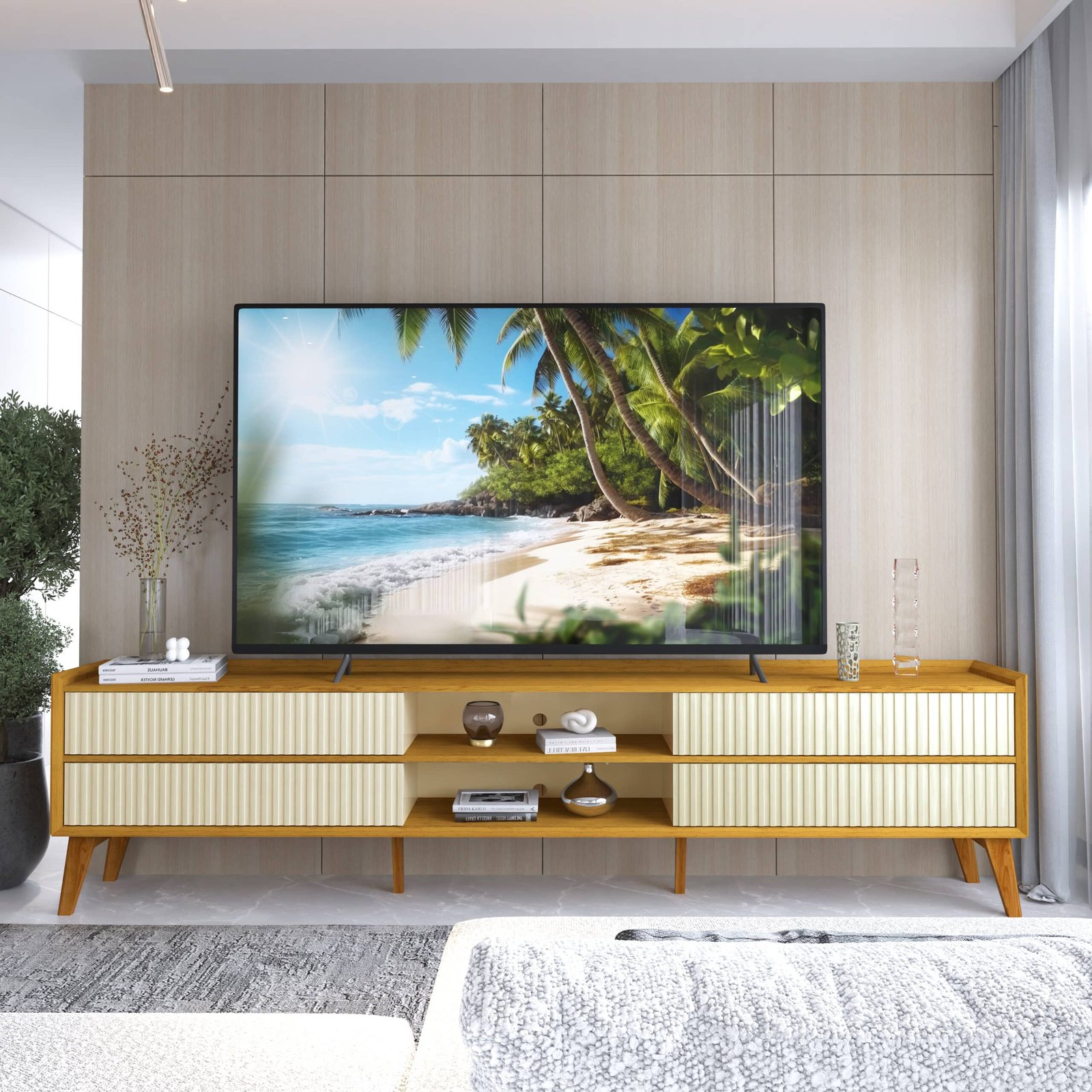 Rack até 85" Magnífico 212 Naturale/Off White - GELIUS - Imagem 3