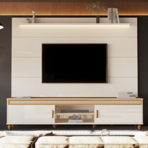 Painel até 75" Bliss + Rack Comodoro 2.18 Off White/Cedro - EDN MÓVEIS