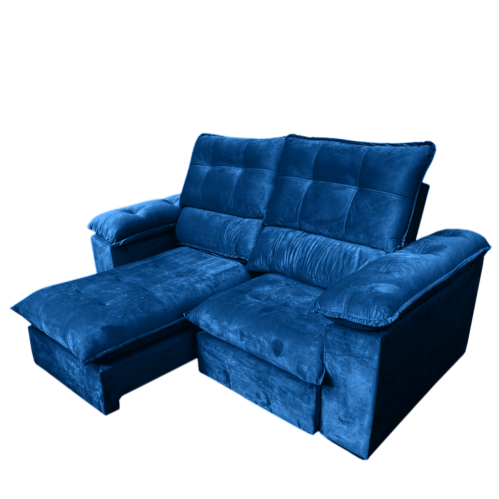 Sofá Retrátil e Reclinável Suíça 2,50 m Veludo Azul – LEO DECOR(PROMOÇÃO) - Imagem 2