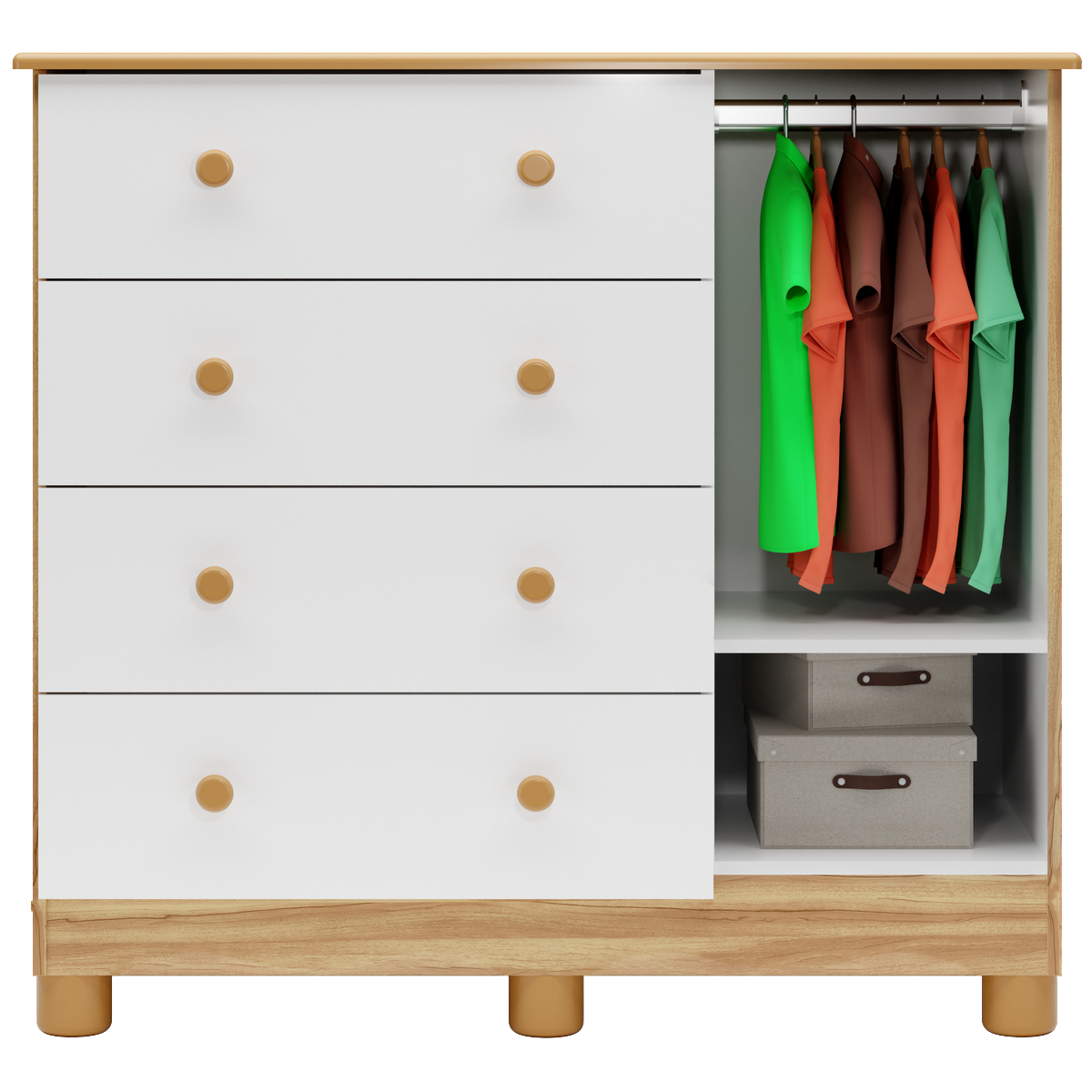 Guarda-Roupa 3 Portas Tedy + Berço Americano Uli + Cômoda Tedy Branco Brilho/Amêndoa - PEROBA MÓVEIS - Imagem 7