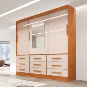 Guarda-Roupa 3 Portas(Sem Pés)Athenas 1,80 m Nature/Off White - BIANCHI