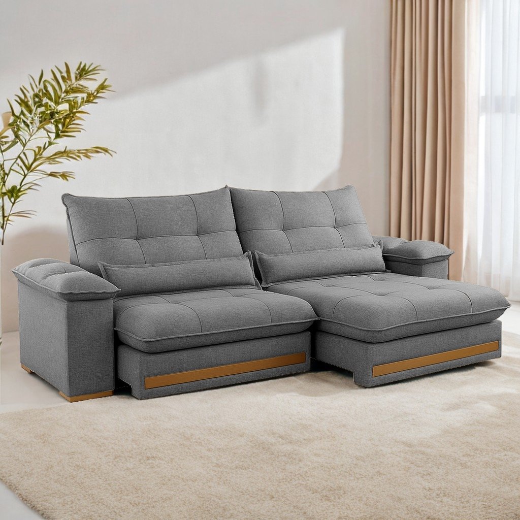 Sofá Retrátil e Reclinável Qatar 2,00 m Linho Cinza A230 – TREVO ESTOFADOS