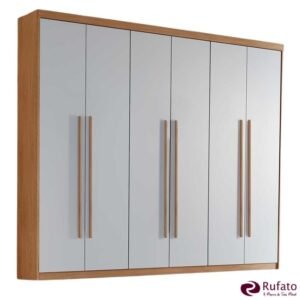Guarda-roupa Hawaii Nature/Off 6 Portas 2 Gavetas Larg. 1.80m 100% MDF - Rufato