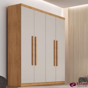 Guarda-roupa Império Nature/Off 4 Portas 3 Gavetas Larg. 1.80m 100% MDF Rufato