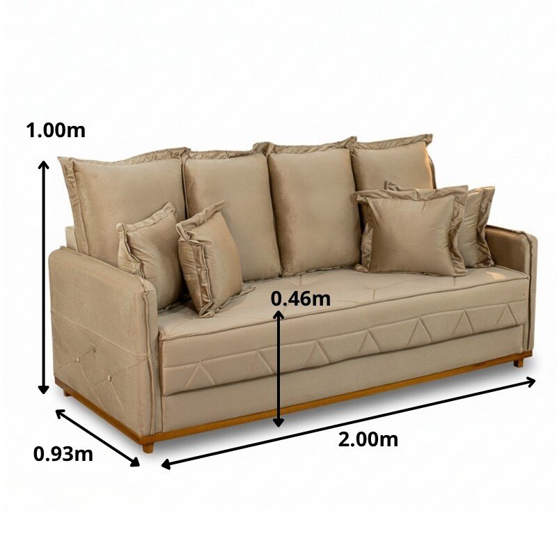 Sofá 3 Lug. Vican Larg. 2.00m Veludo Bege 5002 - Molas Bonnel - Imagem 2