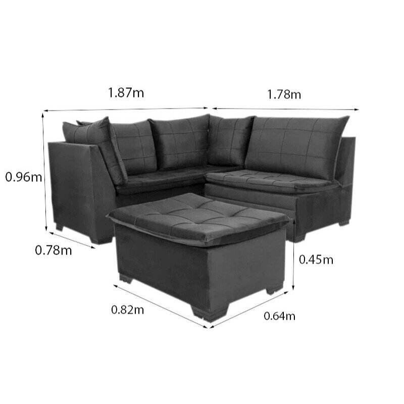 Sofá Canto 5 lugares com Puff Viena Veludo Terracota A62 - Imagem 3