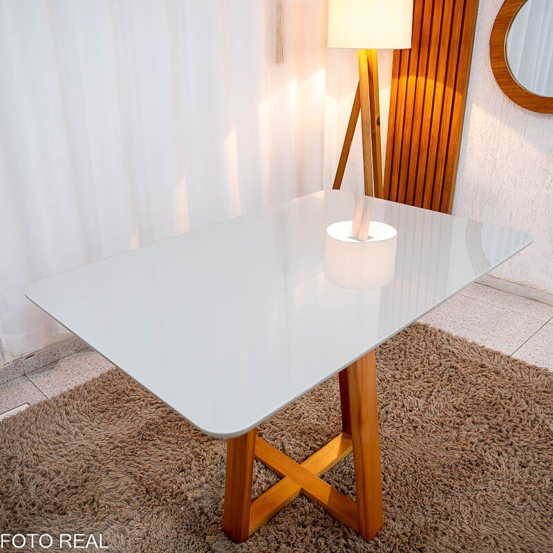 Mesa de Jantar Bali 120×80 Vidro Off/Base Madeira + 4 Cad. Atlanta Linho Bege Cru Madeira Minas Plac - Entregue Montada - Imagem 12