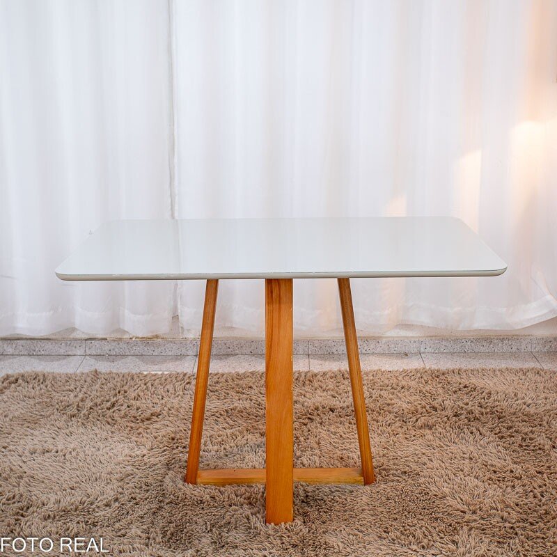 Mesa de Jantar Bali 120x80 Vidro Off/Base Madeira Minas Plac - Entregue Montada - Imagem 3