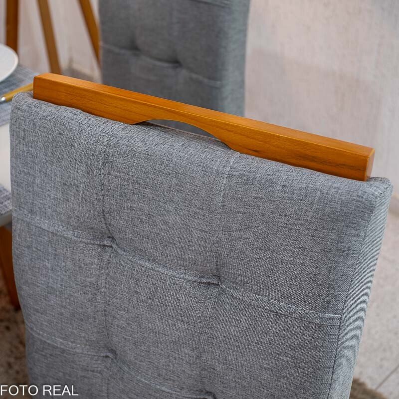 Mesa de Jantar Bali 160×80 Vidro Off/Base Madeira + 6 Cad. Londres Linho Cinza Madeira Minas Plac - Entregue Montada - Imagem 7