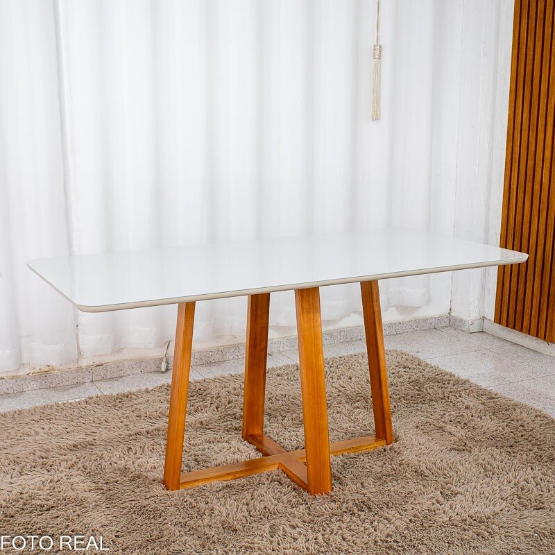 Mesa de Jantar Bali 160×80 Vidro Off/Base Madeira + 6 Cad. Londres Veludo Chumbo Madeira Minas Plac - Entregue Montada - Imagem 8