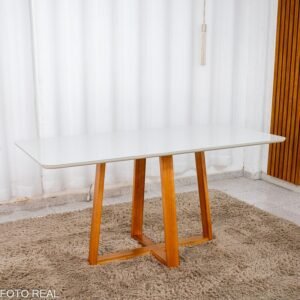 Mesa de Jantar Bali 160x80 Vidro Off/Base Madeira Minas Plac - Entregue Montada
