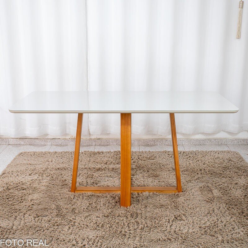 Mesa de Jantar Bali 160×80 Vidro Off/Base Madeira + 6 Cad. Londres Veludo Chumbo Madeira Minas Plac - Entregue Montada - Imagem 10