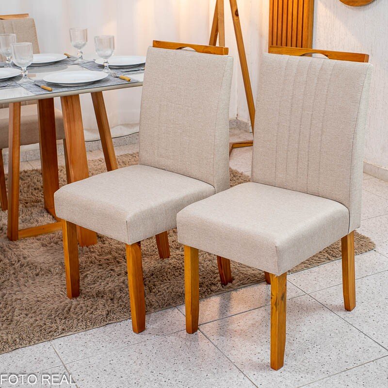 Mesa de Jantar Bali 160×80 Vidro Off/Base Madeira + 6 Cad. Atlanta Linho Bege Cru Madeira Minas Plac - Entregue Montada - Imagem 7