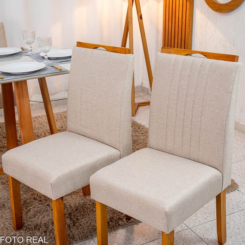 Mesa de Jantar Bali 120×80 Vidro Off/Base Madeira + 4 Cad. Atlanta Linho Bege Cru Madeira Minas Plac - Entregue Montada - Imagem 8