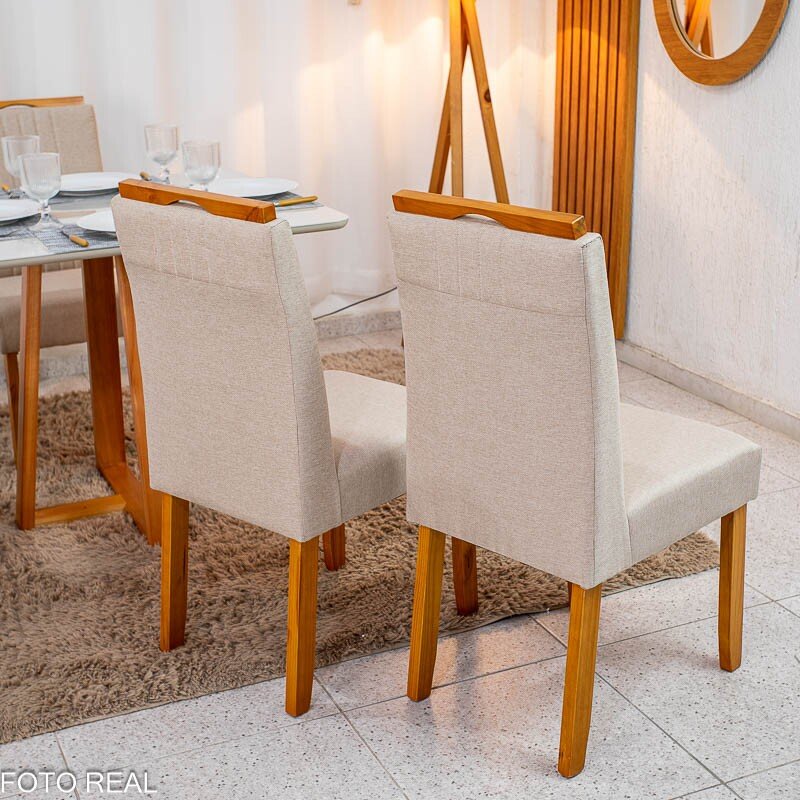 Mesa de Jantar Bali 120×80 Vidro Off/Base Madeira + 4 Cad. Atlanta Linho Bege Cru Madeira Minas Plac - Entregue Montada - Imagem 9