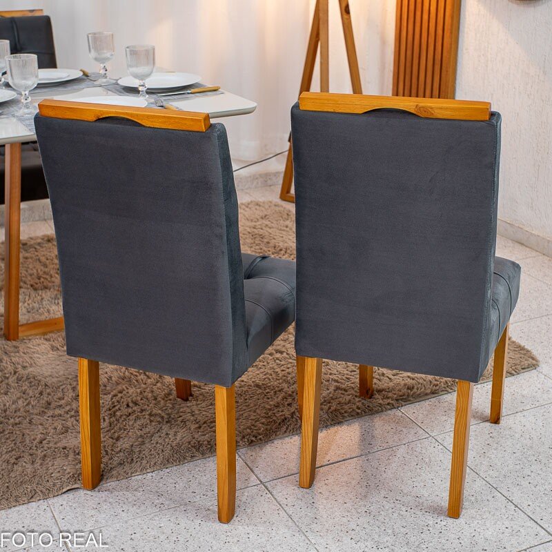 Mesa de Jantar Bali 90×90 Vidro Off/Base Madeira + 4 Cad. Londres Veludo Chumbo Madeira Minas Plac - Entregue Montada - Imagem 8