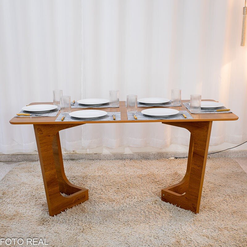 Mesa de Jantar Dubai Tampo Londres Cinamomo 160x80 6 Cadeiras Genova Veludo Cinza 507 Madeira Maciça - Imagem 7