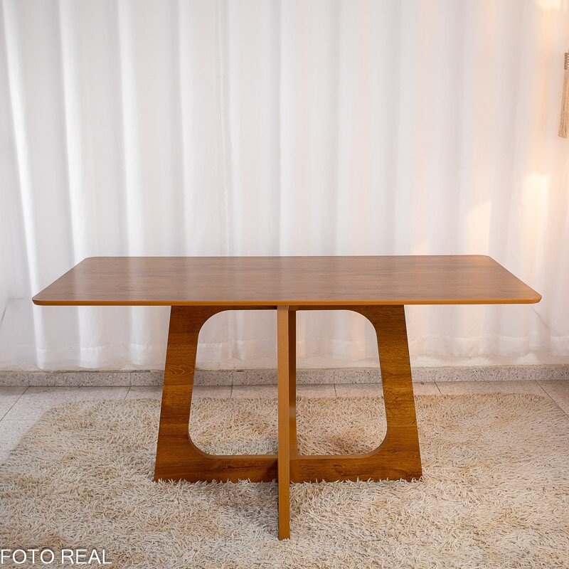 Mesa de Jantar Dubai Tampo Londres Cinamomo 160x80 6 Cadeiras Genova Veludo Cinza 507 Madeira Maciça - Imagem 9