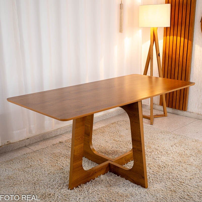 Mesa de Jantar Dubai Tampo Londres Cinamomo 160x80 6 Cadeiras Lisboa Veludo Bege 512 Madeira Maciça - Imagem 8