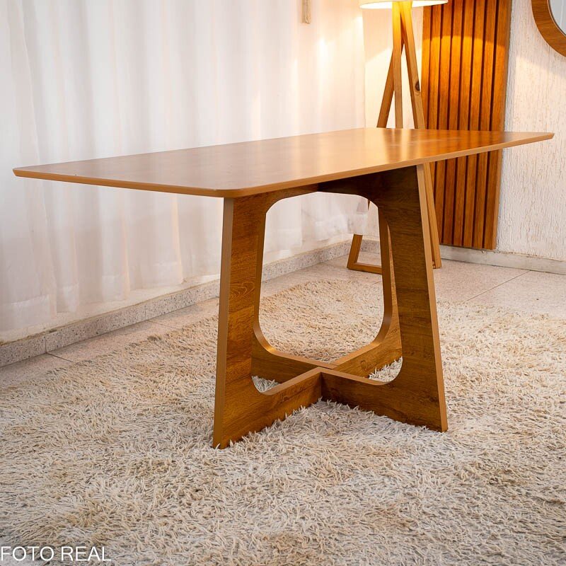 Mesa de Jantar Dubai Tampo Londres Cinamomo 160x80 6 Cadeiras Lisboa Veludo Bege 512 Madeira Maciça - Imagem 9