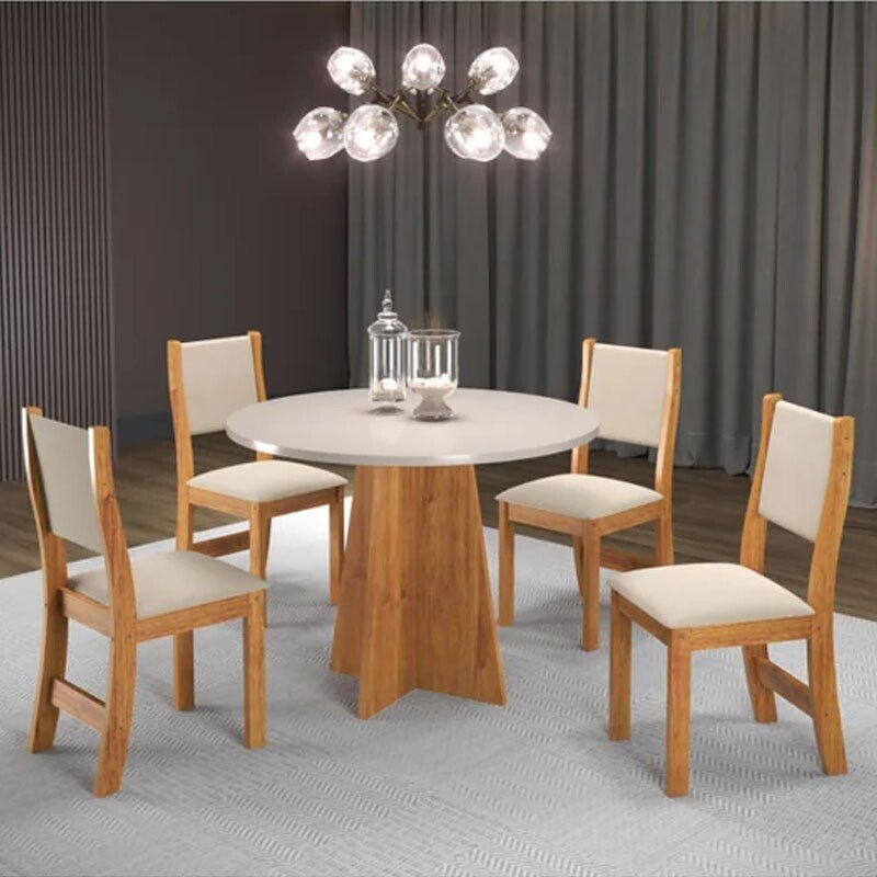 Mesa de Jantar Flipp Redonda 90cm Off White 4 Cad. Sol Assento Veludo Bronze - Viero - Imagem 2
