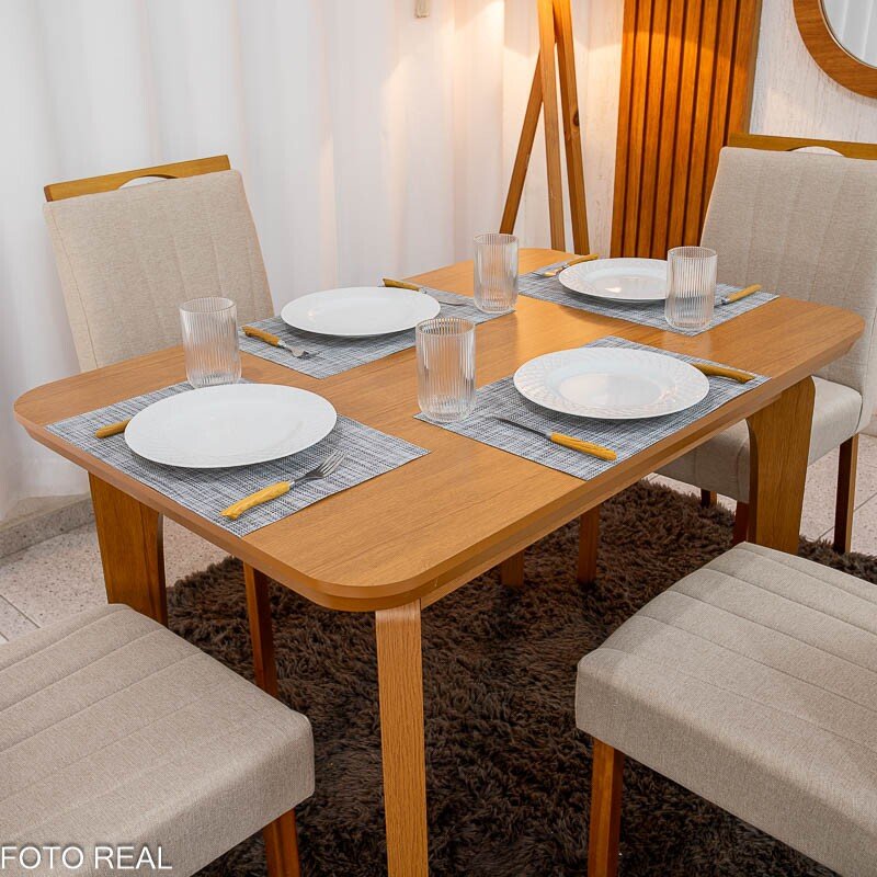 Mesa de Jantar Londrina 120x80 Cinamomo Rufato + 4 Cad. Isabela Linho Bege 01 Madeira - KM Decor - Imagem 2