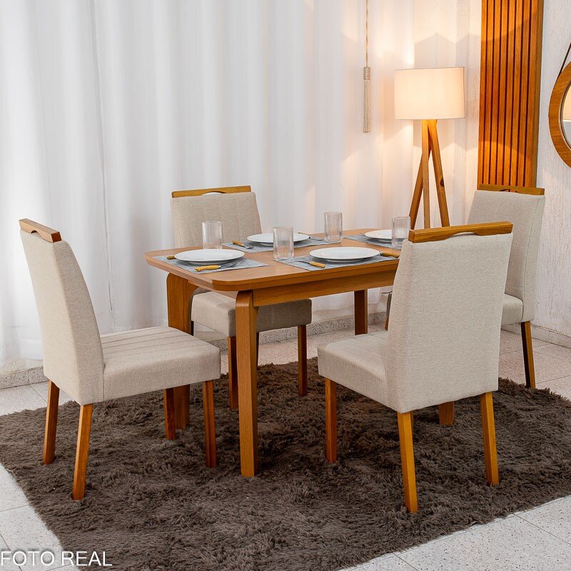 Mesa de Jantar Londrina 120x80 Cinamomo Rufato + 4 Cad. Isabela Linho Bege 01 Madeira - KM Decor - Imagem 3