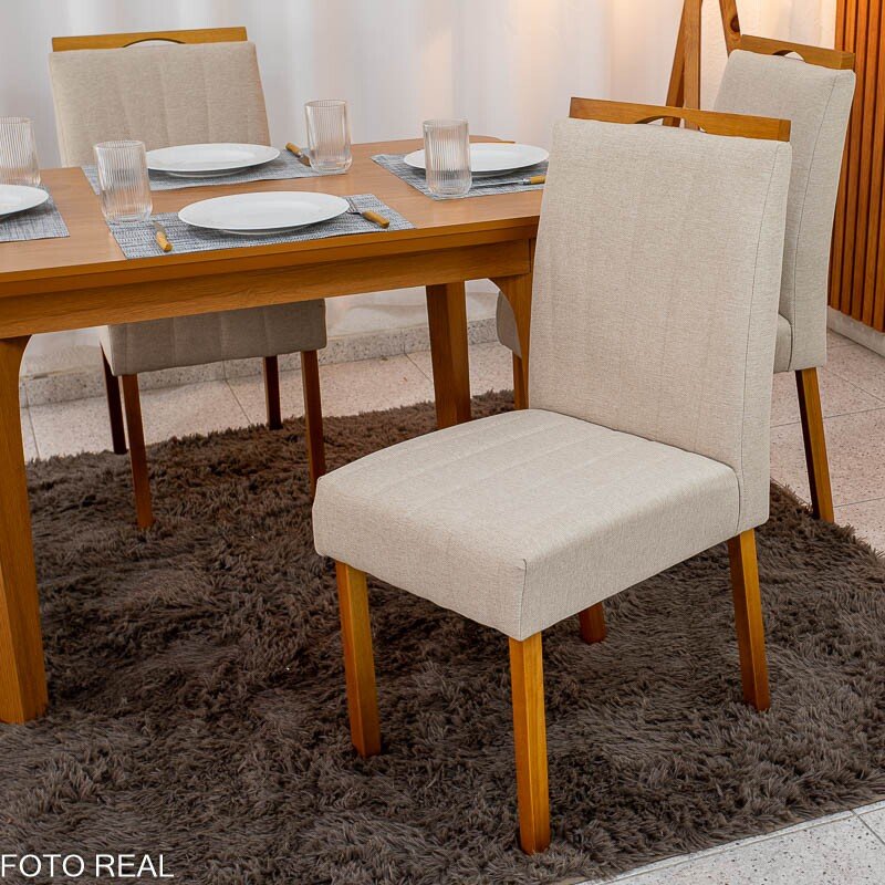 Mesa de Jantar Londrina 120x80 Cinamomo Rufato + 4 Cad. Isabela Linho Bege 01 Madeira - KM Decor - Imagem 4