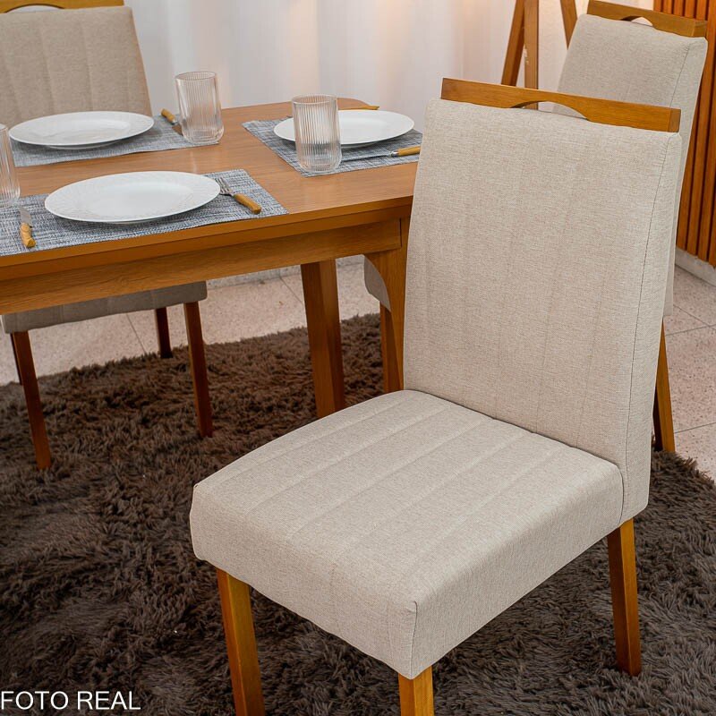 Mesa de Jantar Londrina 120x80 Cinamomo Rufato + 4 Cad. Isabela Linho Bege 01 Madeira - KM Decor - Imagem 5