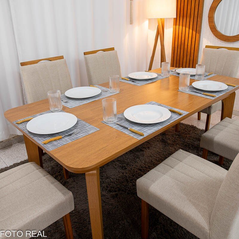 Mesa de Jantar Londrina 180x90 Cinamomo Rufato + 6 Cad. Isabela Linho Bege 01 Madeira - KM Decor - Imagem 2
