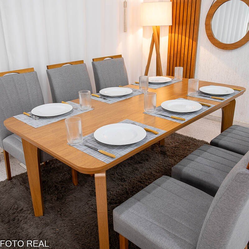 Mesa de Jantar Londrina 180x90 Cinamomo Rufato + 6 Cad. Isabela Linho Cinza 05 Madeira - KM Decor - Imagem 5