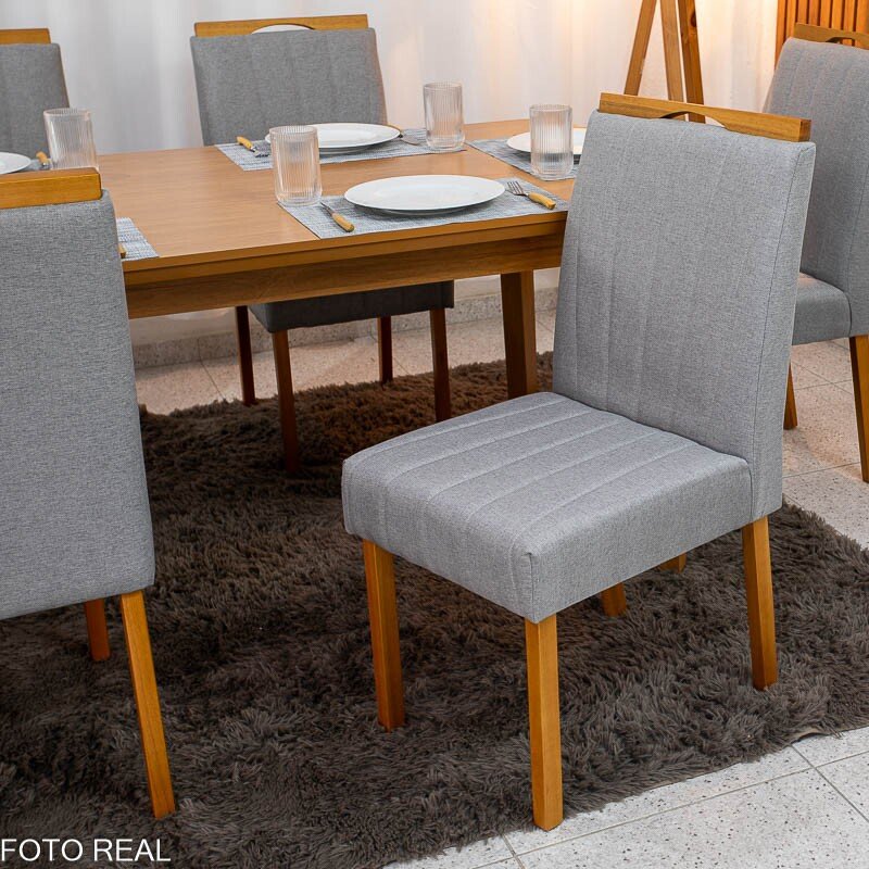Mesa de Jantar Londrina 180x90 Cinamomo Rufato + 6 Cad. Isabela Linho Cinza 05 Madeira - KM Decor - Imagem 6