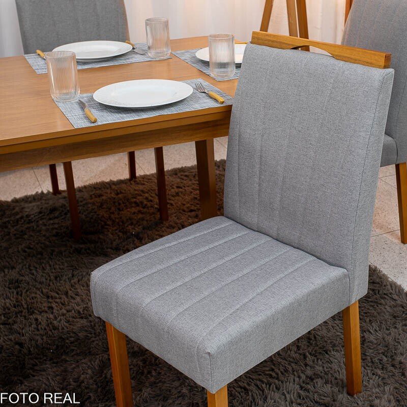 Mesa de Jantar Londrina 180x90 Cinamomo Rufato + 6 Cad. Isabela Linho Cinza 05 Madeira - KM Decor - Imagem 7