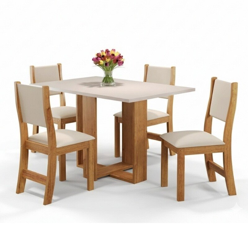 Mesa de Jantar Magic 120x80 Tampo Off Mel/Blonde + 4 cad. Sol Assento veludo Marfim - Viero