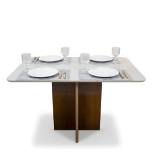 Mesa de Jantar Moscou 120x80 Vidro Off/Base Cinamomo - Minas Plac
