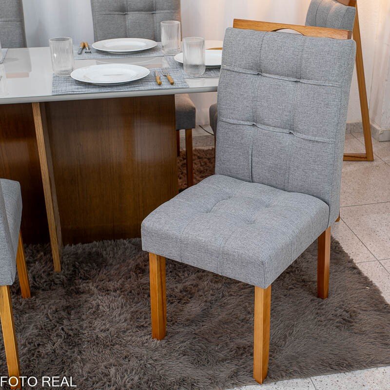 Mesa de Jantar Moscou 160x80 Vidro Off/Base Cinamomo + 6 Cad. Londres Linho Cinza Madeira Minas Plac - Entregue Montada - Imagem 5